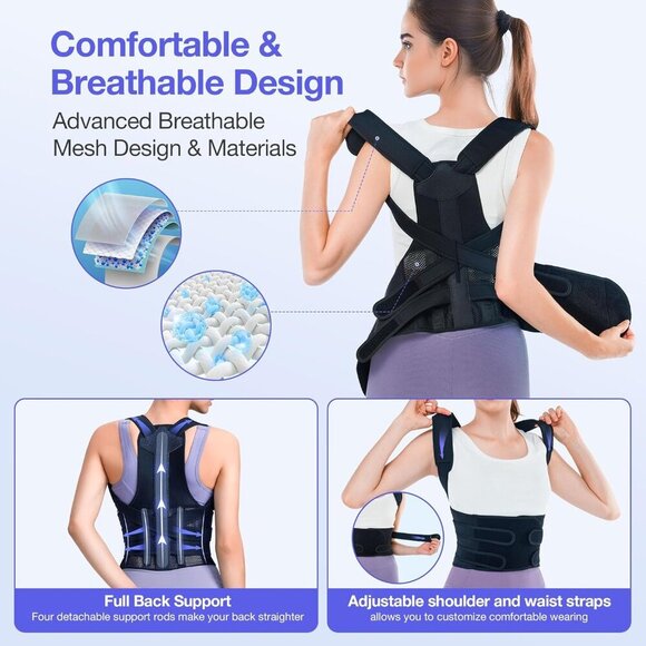Posture Corrector for Women and Men, Upgraded Full Back Brace Support, Adjustabl - Picture 7 of 7